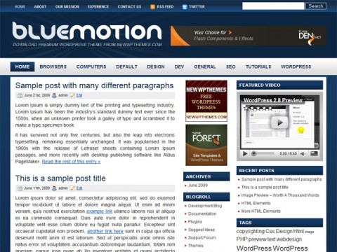 Blue Motion Free WordPress Theme
